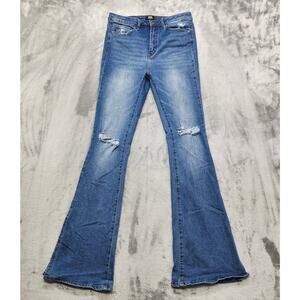 Simple Society Jeans Womens 9/29 Blue High Rise Flare Leg Split Hem Distressed